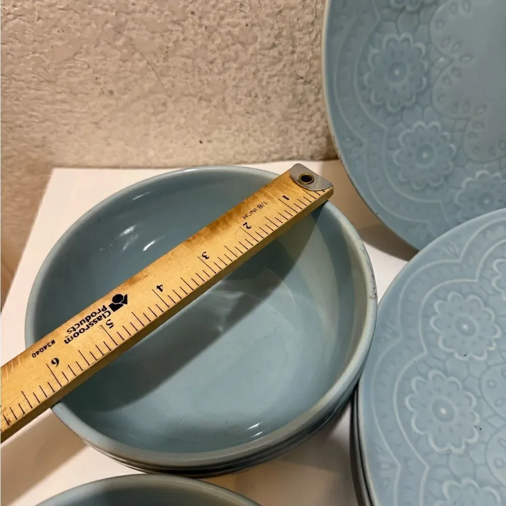 Gibson Elite Alemany 3 Piece Dinner Plate & 2,Salad bowls Dinnerware  Set, Aqua